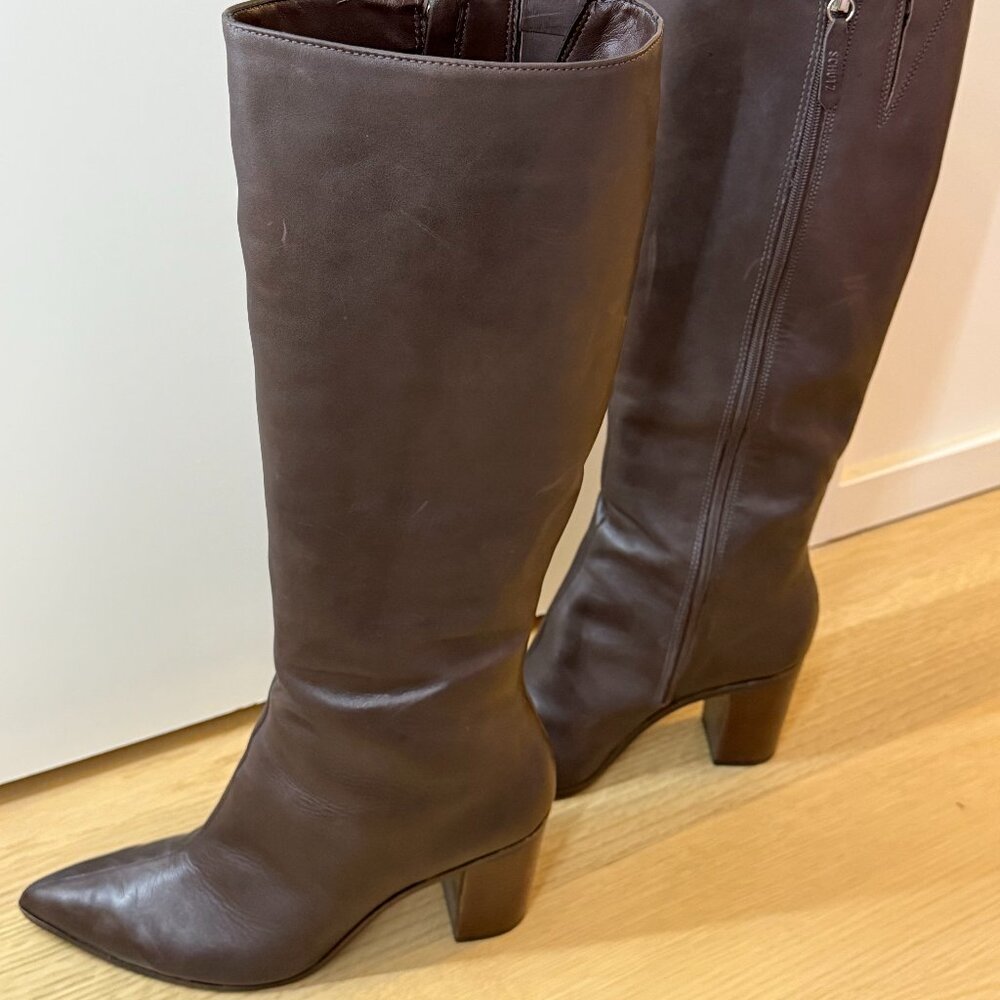 Schutz Magali Up Block Leather Knee High Boot Chocolate Sz 11